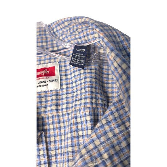 Wrangler Men's Long-Sleeve Western Plaid Shirt Blue/Beige L - Picture 6 of 8